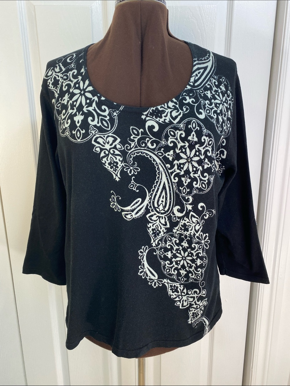 2 for $25 TanJay Black Cotton Nylon Light Sweater w Sewn-in Beads, XL